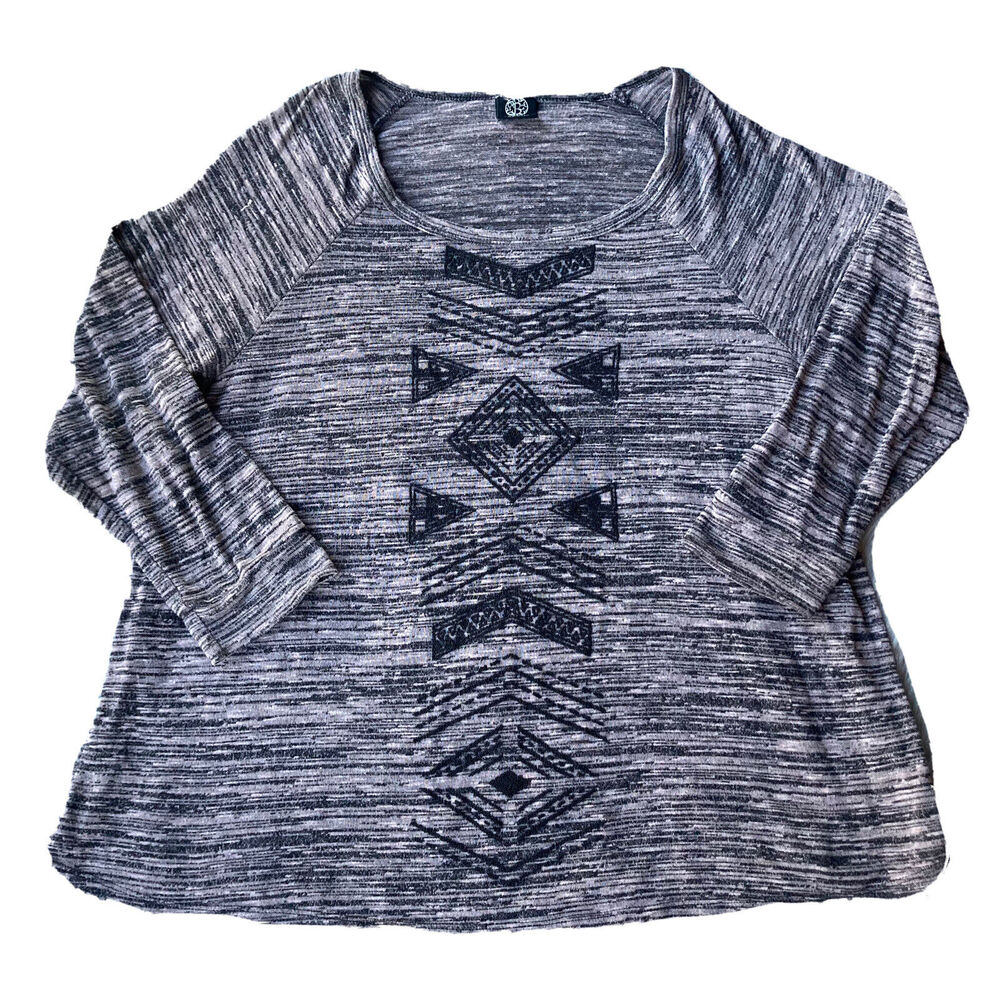 Bobeau Womens Sz XL Shirt Long Sleeve Top Light Weight Beaded Flowy Heathered